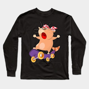 Funny Skateboarding Cat T-Shirt Gift Long Sleeve T-Shirt